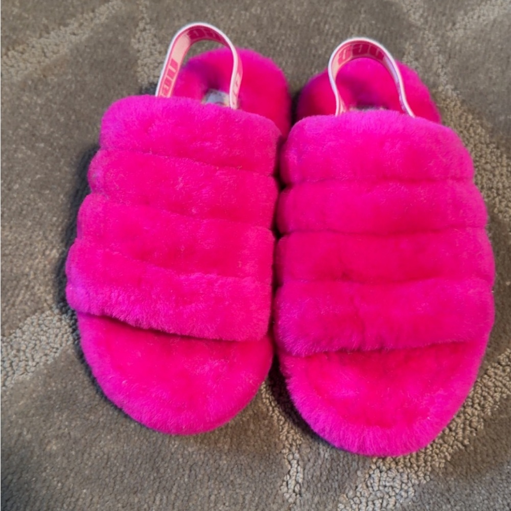 Fuzzy Pink Kids UGG Slippers
